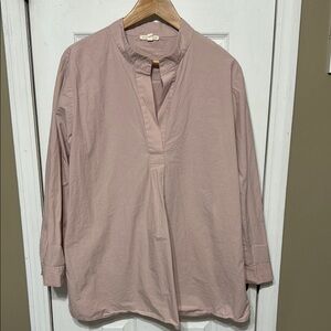 Eileen Fisher 100% Organic Cotton Pink Long Sleeve Mandarin Collar Blouse C 22”
